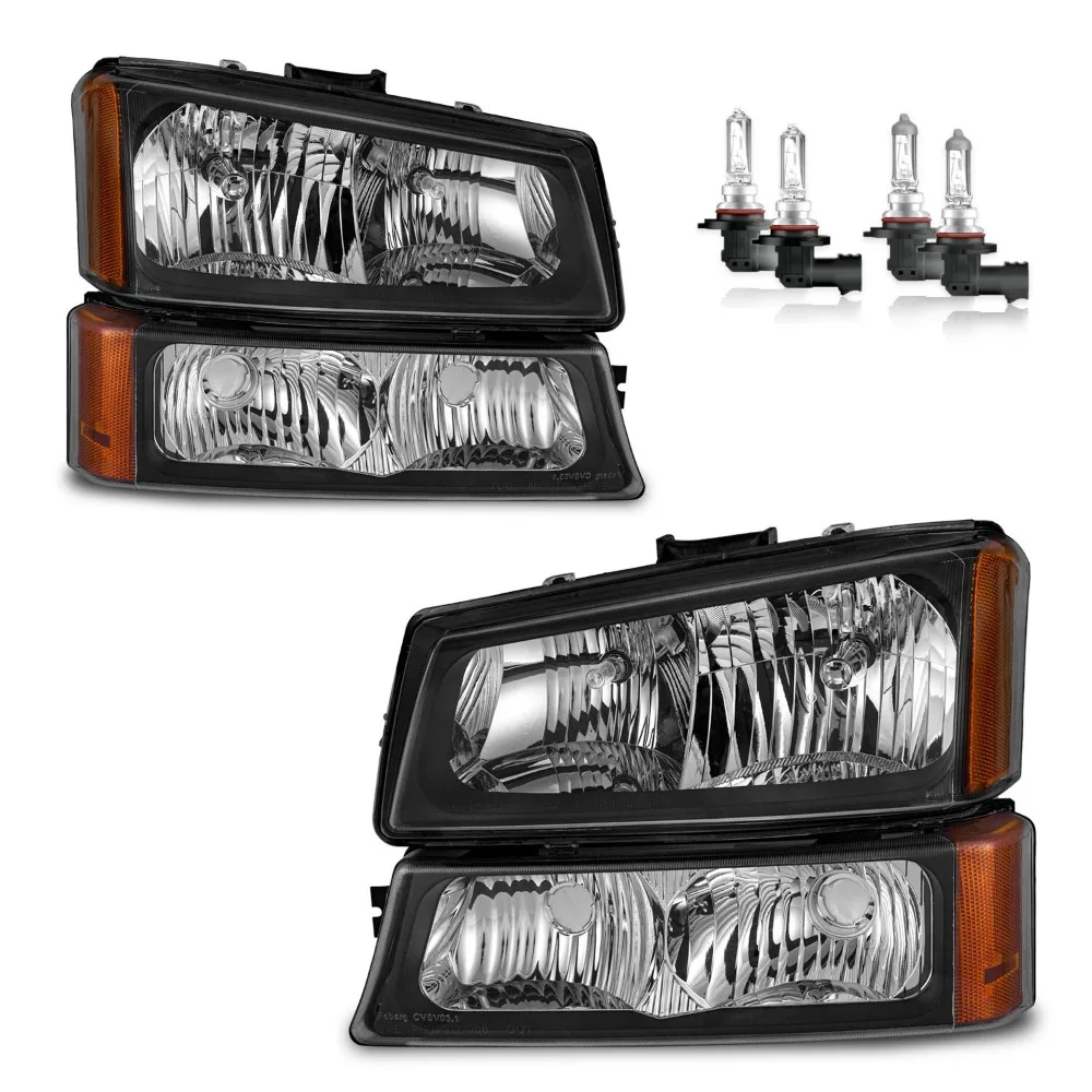 

Pair Headlights For 2003-2006 Chevy Silverado Avalanche 1500 2500 with Bulbs