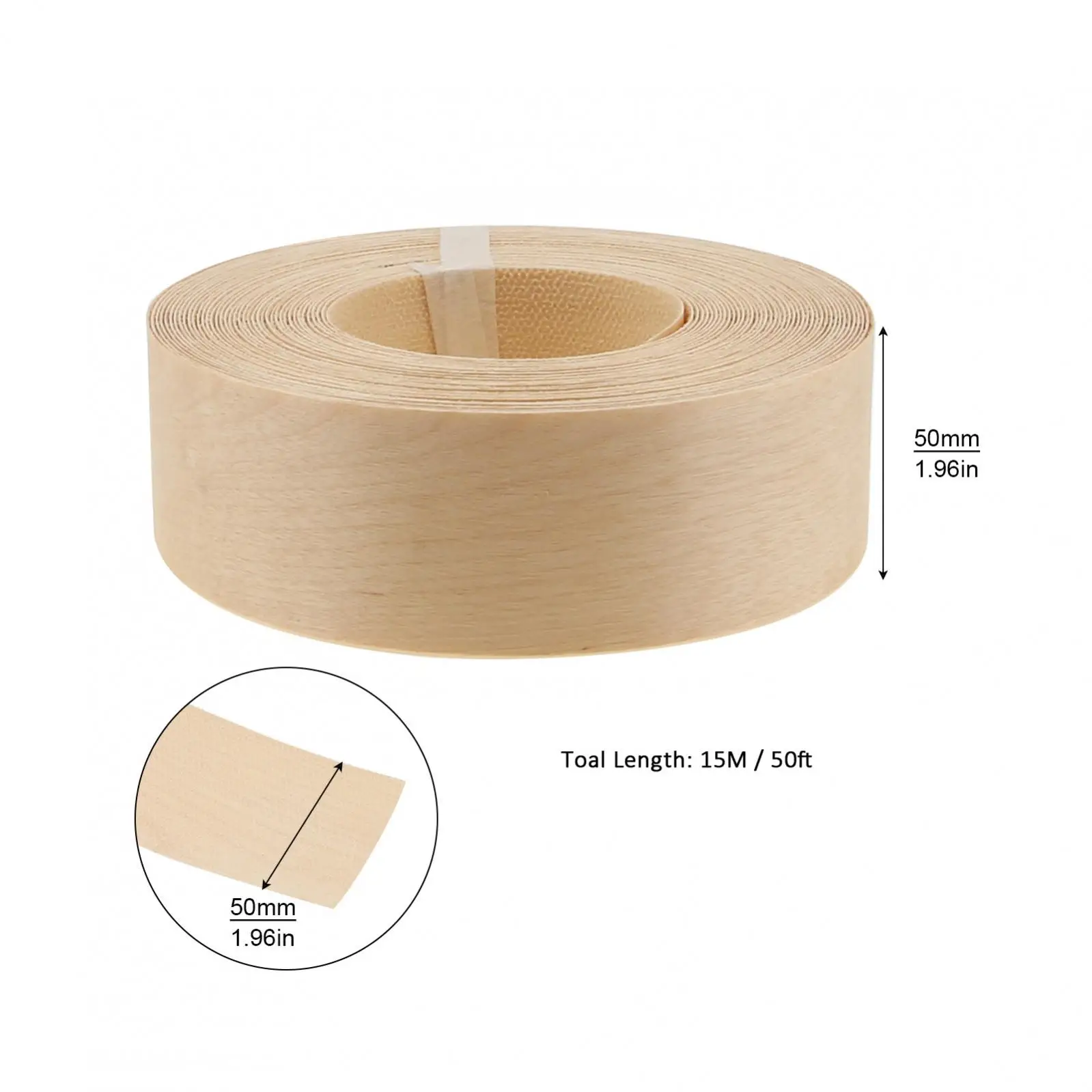 Birch Edge Banding 2-Inch x 50ft of Veneer Edge Banding Pre Glued Flexible Real Wood Tape Banding for Furniture / Cabinet Repair