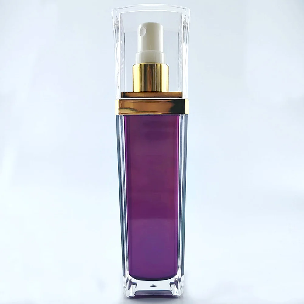 80ml&120ml Capacity Square shape Purple color Acrylic material Refillable Spray perfume bottle with sprayer pump