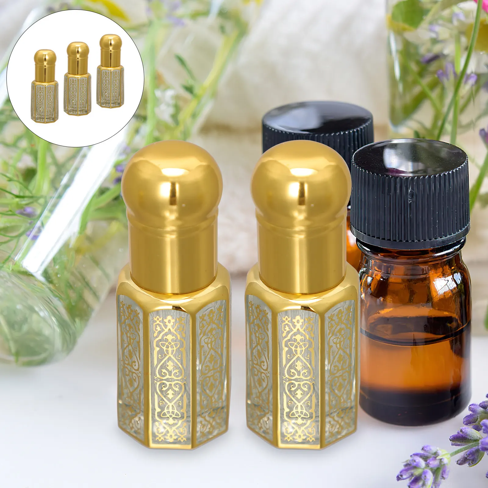 

3Pcs Exquisite Glass Essential Oil Roller Bottles Leakproof Portable Refillable Roll on Bottles for Face Body Eye Care Travel