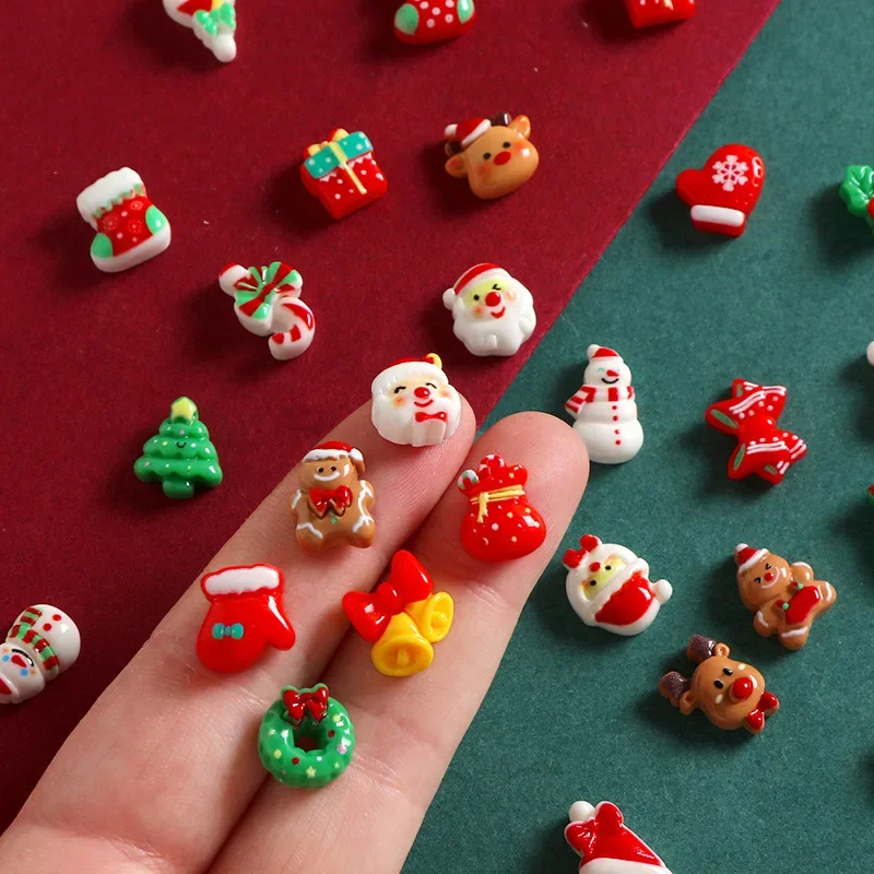 100pcs Kawaii Flatback Christmas Tree Santa Resin Cobochon DIY for Phone Case Hairpin Keychain Scrapbook Miniature Craft