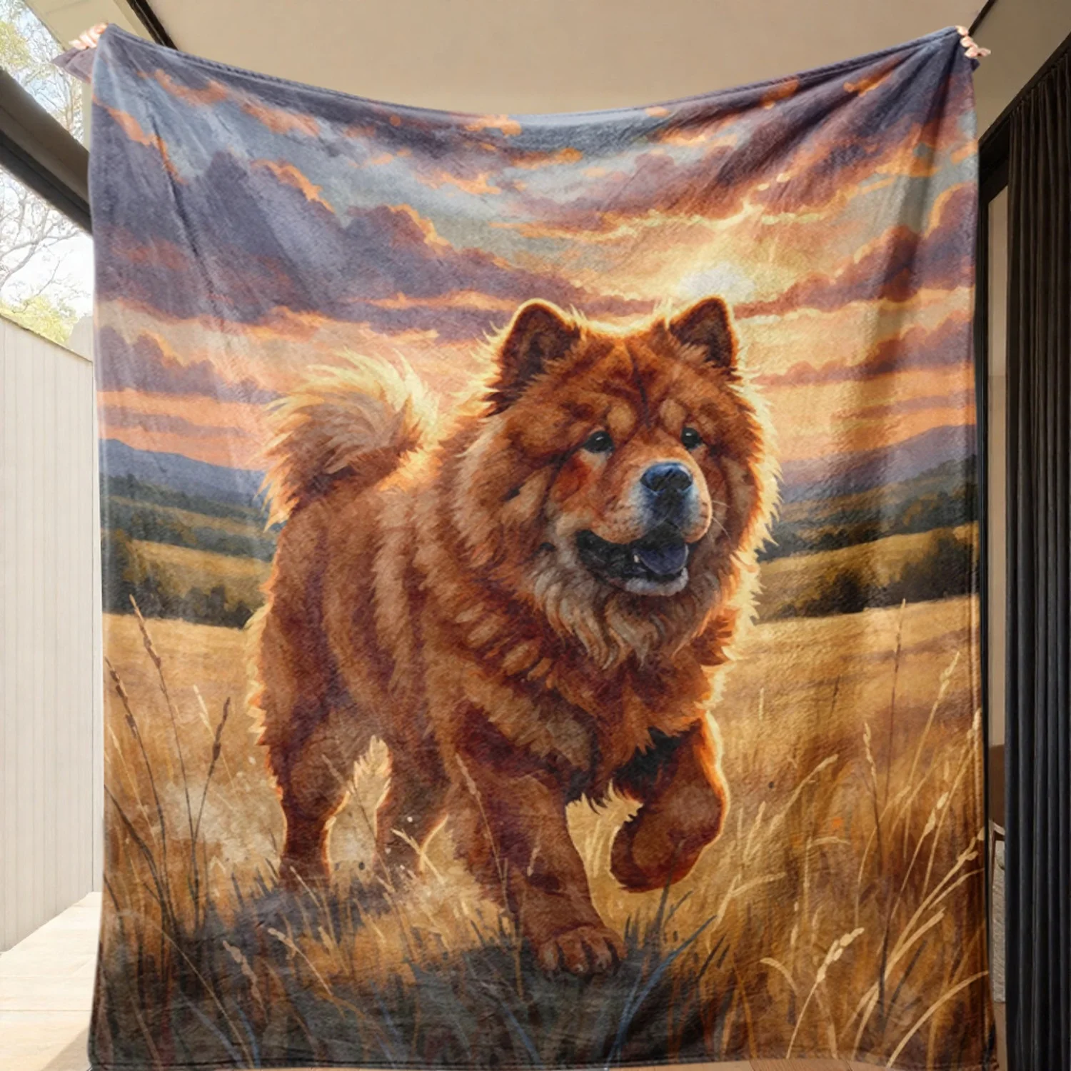 Cozy Dog Blanket Throw Fleece Pet Lover Gift for Couch Bedroom Decor Realistic Puppy Sunset Art Throw Blanket