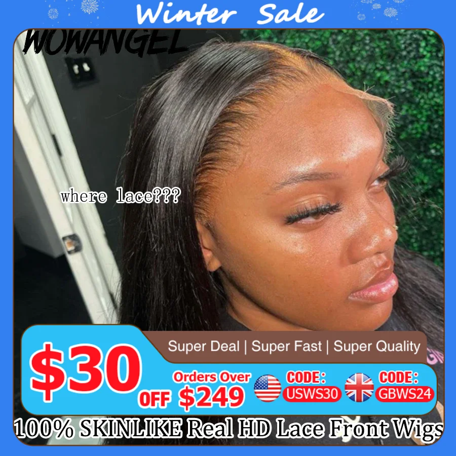Wow Angel HD Full Frontal Wigs 36inch Straight Melt Skins 13x6 HD Lace Front Human Hair Wigs Virgin Hair Pre Plucked Glueless
