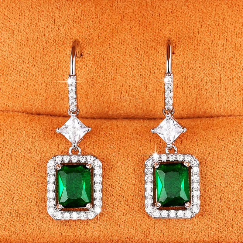 Huitan Temperament Grün Kubikzircon Tropfen Ohrringe für Frauen Quadratische Form Vintage Ohr Zubehör Hochzeit Party Luxus Schmuck