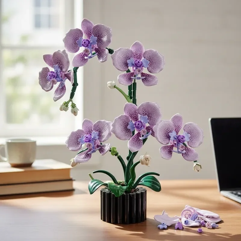 

619pcs Never Fading Purple Orchid Building Blocks Botanical Bouquet Flowers Plant Creative Ornament Valentine Gift Girl