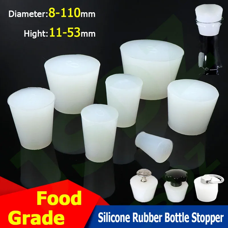 

Food Grade Silicone Bottle Stopper Solid Rubber Plug Diameter 8-110mm Hight 11-53mm For Wine Bottle Test Tube Glass Container
