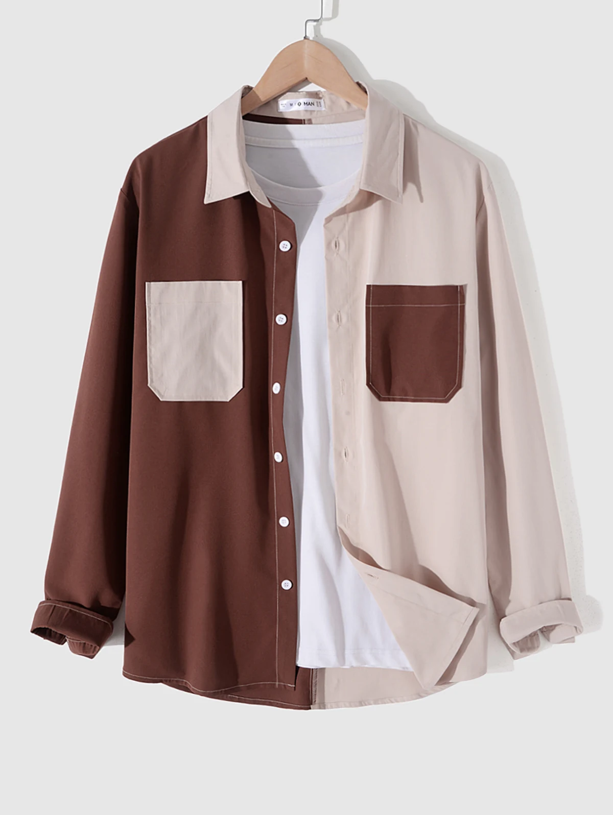 

Zaful Two Tone Pockets Button Up Men Shirt