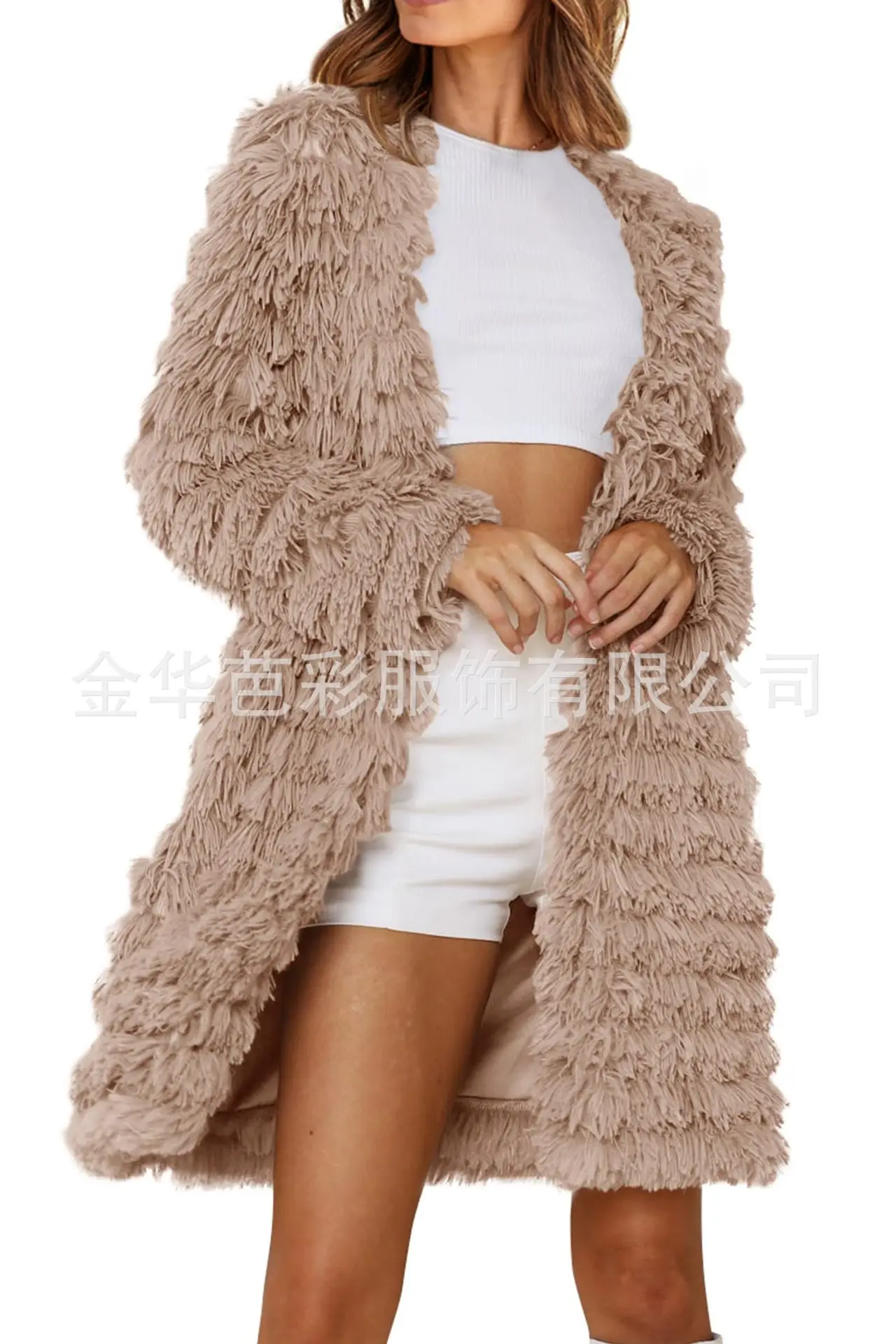 Casacos femininos de pele sintética, sobretudo de comprimento médio, sólido, gola redonda, mangas compridas, ponto aberto, ajuste reto, elegante, casual, outono inverno 2025