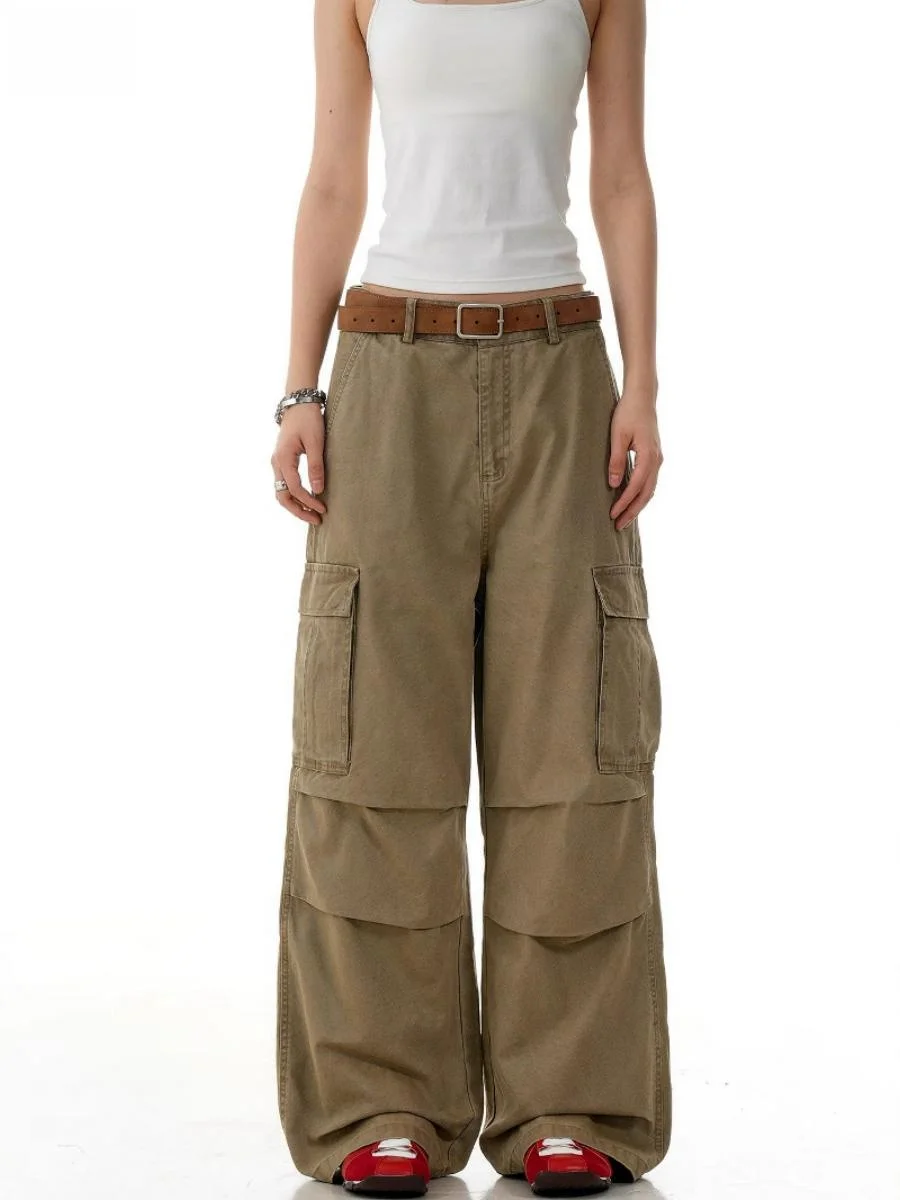 

Повседневные свободные брюки в стиле ретро с американской талией, мужская рабочая одежда, брюки с высокой талией, прямые брюки-зонтики, солдатский слей с кетами