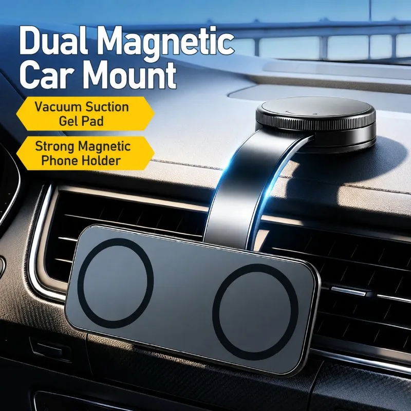 Dual‑Position Waterfall‑Shaped Vacuum Suction Magnetic Car Phone Holder Double‑Sided Magnet Universal Navigation Sucker Mount
