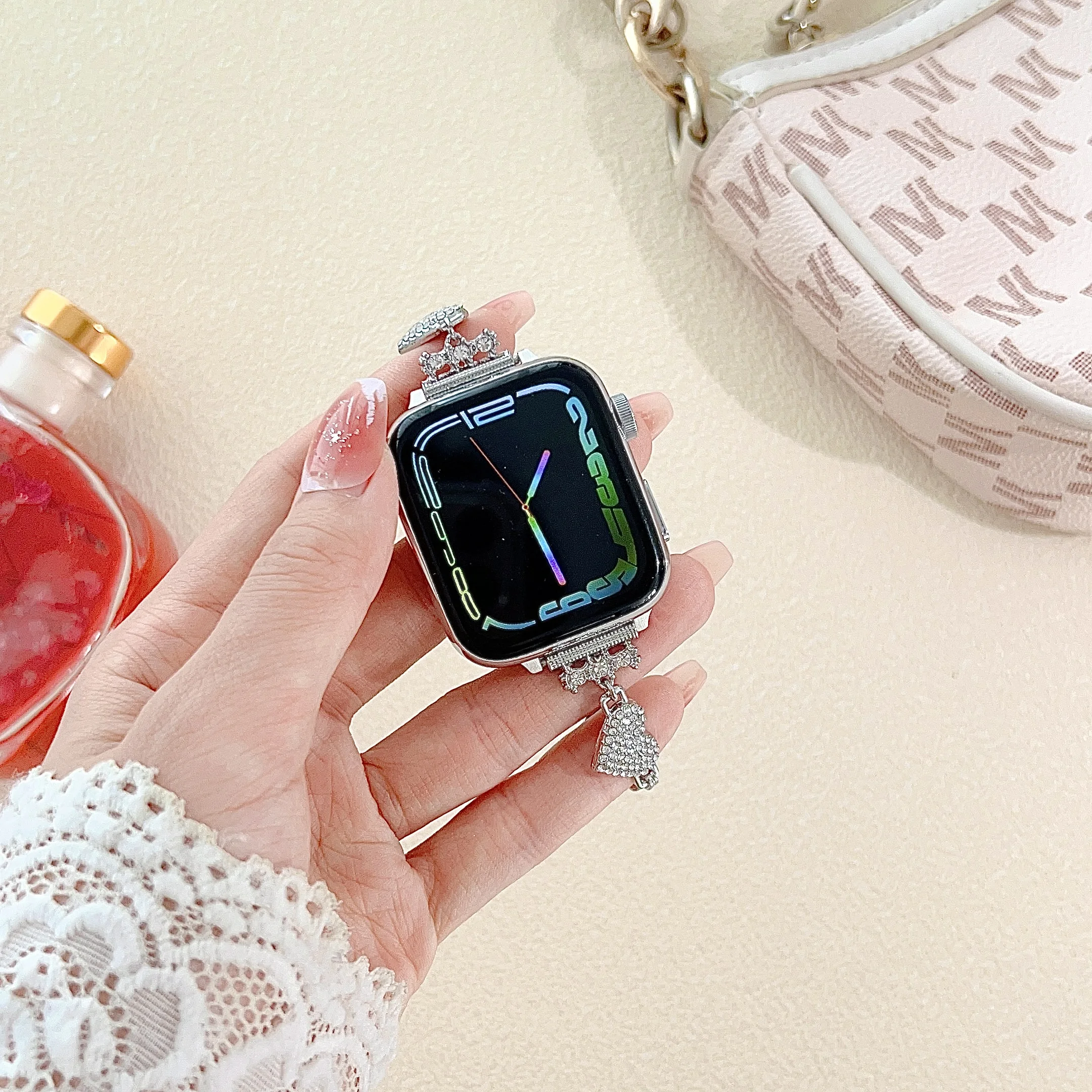 الحب الفولاذ المقاوم للصدأ حزام حزام (band) ساعة ل أبل iWatch 8 Utlra 49 مللي متر 45/44 مللي متر 41/40 مللي متر الماس سوار سلسلة 4 5 6 se 7 Ms. lady