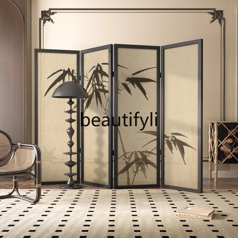 

Medieval style classical ink bamboo solid wood screen partition living room bedroom sofa blocking entrance folding screen