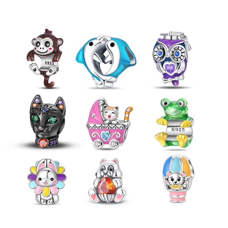 

Подвески из серебра 925 пробы с милыми мультяшными животными, серия из бисера для оригинального браслета 3 мм, ожерелье, женский роскошный изысканный ювелирный подарок «сделай сам»