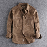 Safari Style Male Shirts Tops Pure Cotton Work Clothes Multi Pocket Shirt Simple Wash Old Versatile Men's Long Sleeve Shirt Coat