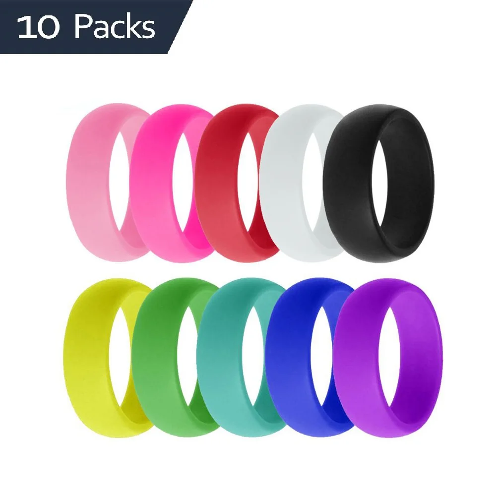 Geedyn 8mm Width Size 6-12 Rainbow Colour Set Silicone Ring for Man