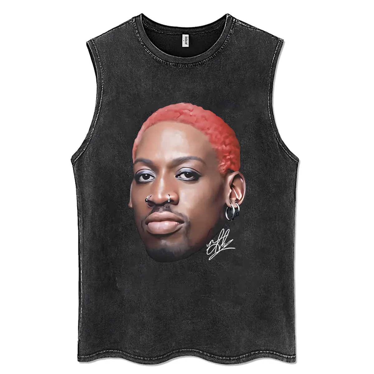 The Worm Dennis Rodman Head Print Vintage Washed Tank Tops Men Fashion Hip Hop Harajuku Vest T Shirt Men's Retro Cotton T-shirt