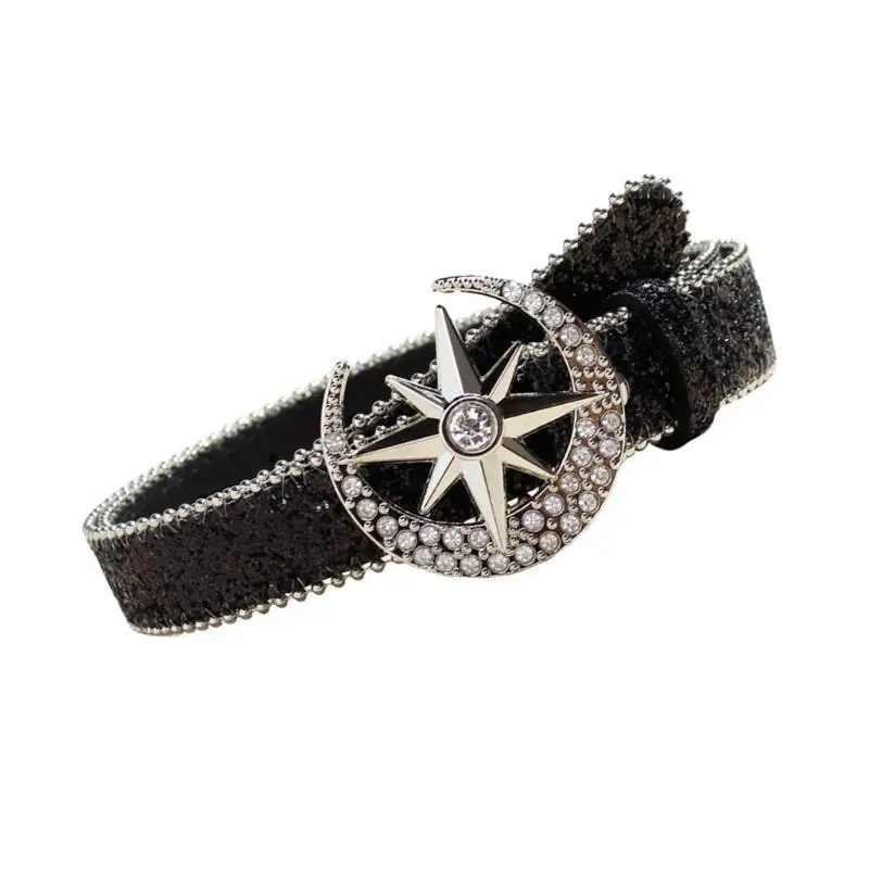 

652F Glittering Western Waist Belt for Pants Rhinestones Buckles Belt for Jeans Women Skinny Waist Belt Casual Formal Accessory