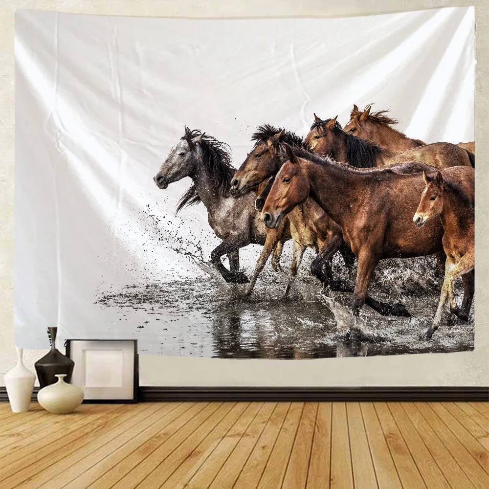 Running Horse 3D Printing Tapestry Polyester Fabric Wall Hanging Blanket Home Decoration Background Fabric Living Room Bedroom