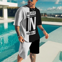 Summer Men's Tracksuit Believe In Yourself T-Shirt Shorts Set Fashion Jogging Suit Oversized Clothes Streetwear 2 Piece Outfit