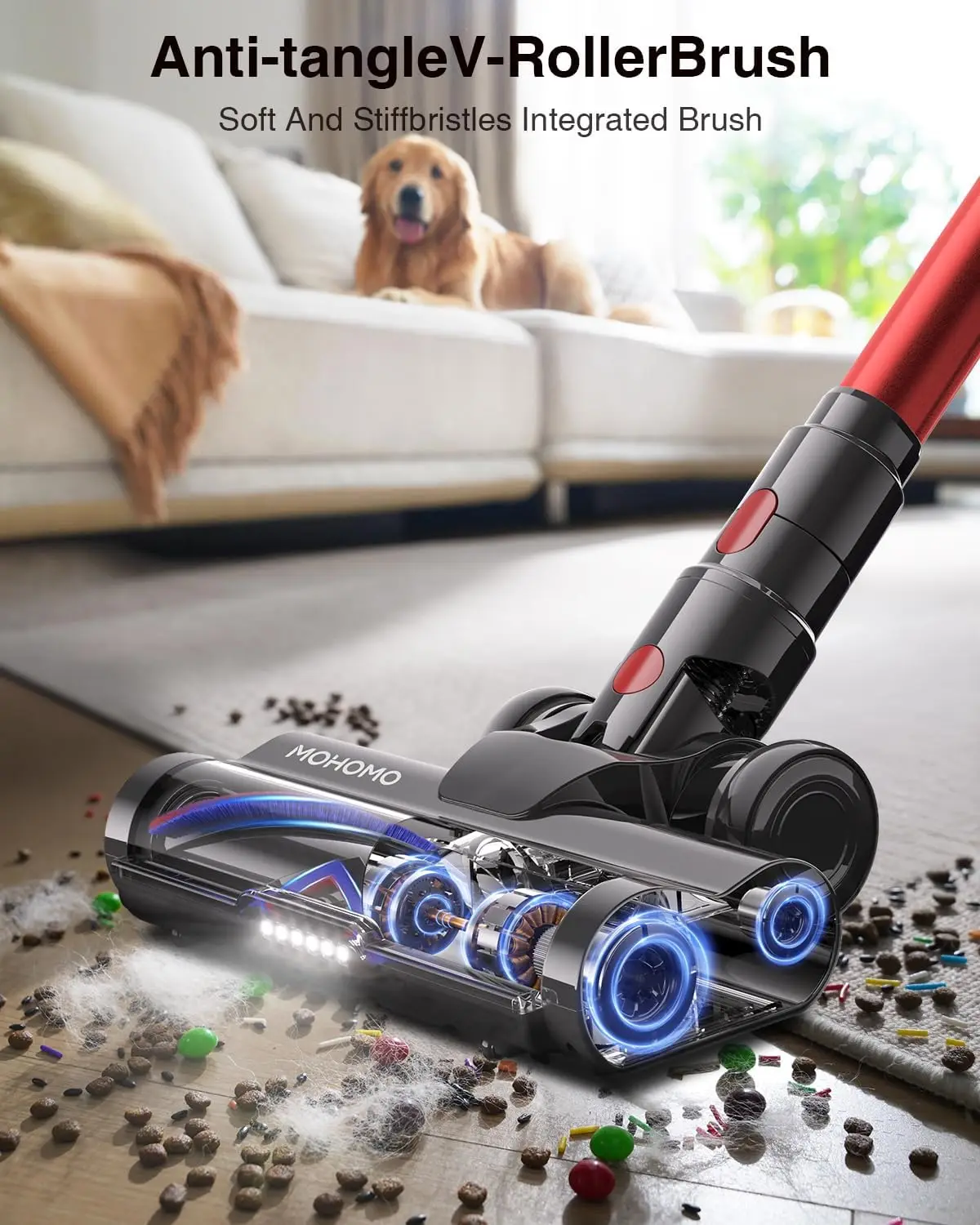 55KPa 70Mins Cordless Vacuum, Anti-Tangle Brush & OLED Touch Screen for Hardwood Floors, Carpet, Pet Hair view 6