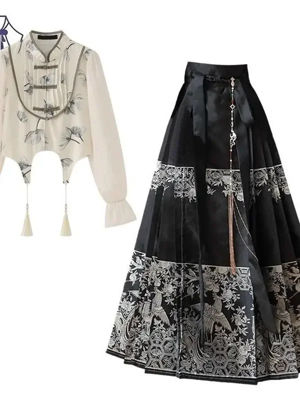 Gonna A forma di cavallo in stile cinese con Design migliorato Hanfu nuovo Top in stile cinese con vestiti alla moda e alla moda