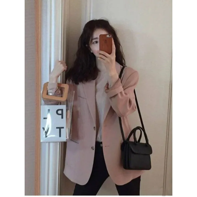 

Insozkdg Women Suit Jacket 2024 Spring Autumn New Apricot Korean Style Fashion Loose Top Jacket Loose Slim-fit Small Suit Blazer