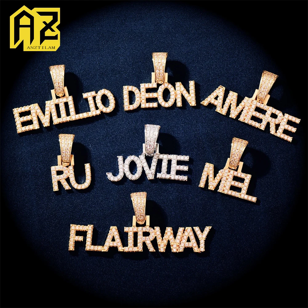 

Anztilam маленькие индивидуальные именные буквы Iced Out кулон ожерелья для женщин и мужчин латунные панк-хип-хоп ожерелья с именем на заказ