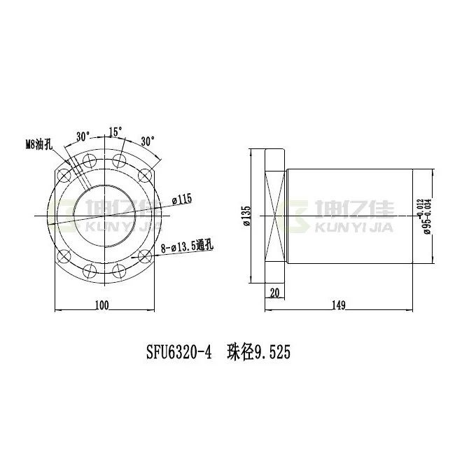 สกรูตะกั่วแบบยาวขนาดเล็ก TBI พร้อมน็อตและแกน สำหรับการเคลื่อนที่เชิงเส้น SFU6320 ผลิตในจีน ขายส่ง แบริ่งเชิงเส้นขนาดเล็กสำหรับ