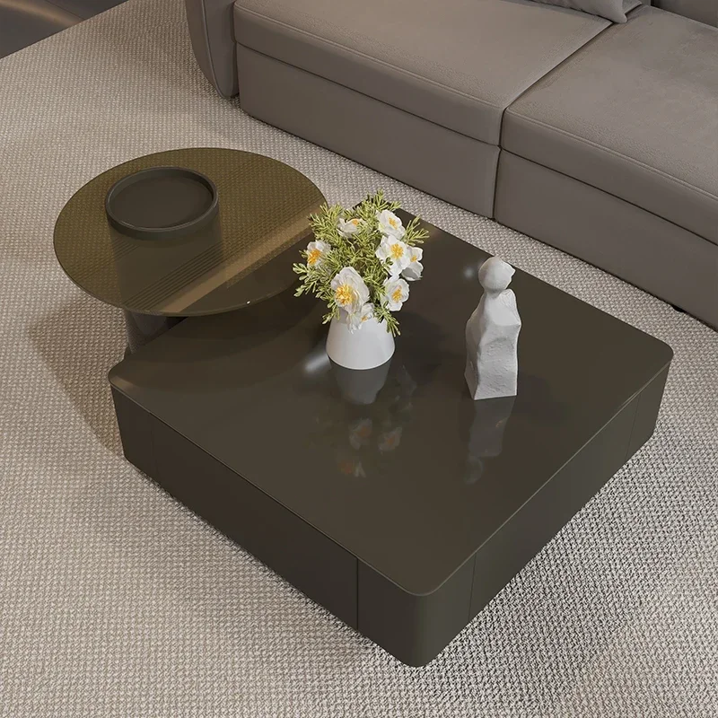 

Square slate coffee table, living room household small apartment light luxury Italian minimalist Internet celebrity black coffee