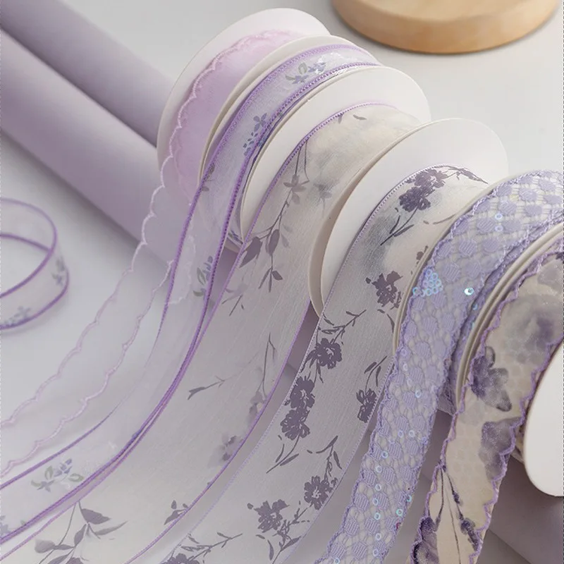 10yards Romantic Purple Series Chiffon Ribbon Flower Organza Ribbon for DIY Hair Bows Clothing Sewing Craft Gift Wrapping Decor