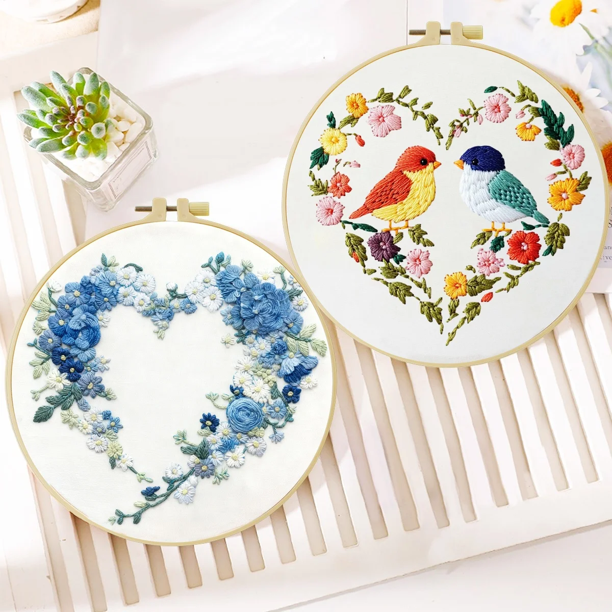 2 Stück DIY-Stickmaterial-Kits für Anfänger, inklusive Nadeln, Fäden, Stick-Starter-Kit für Kreuzstichkunst als Geschenk. – Detail 4