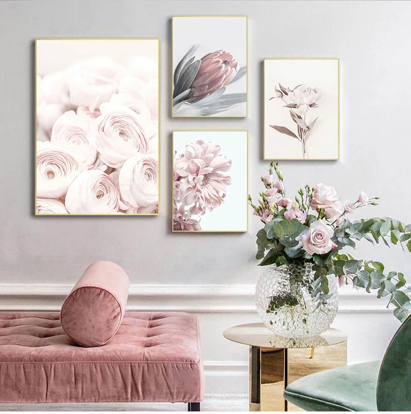 Pink Rose Flower Poster Nordic Style Floral Botanical Print Canvas Art Picture Simplicity Wall Painting Scandinavian Home Decor