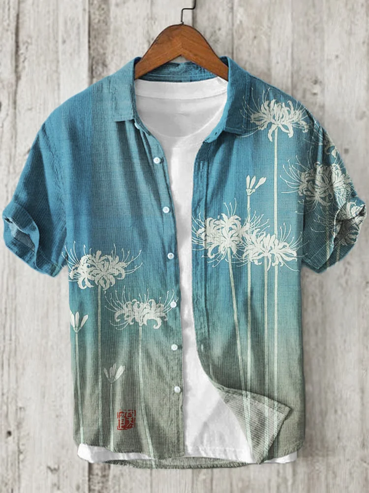 2024 Summer New Short-sleeved For Men Shirt Flower Printed Men's Hawaiian Lapel Top Large Size Casual Comfortable Men's Shirt