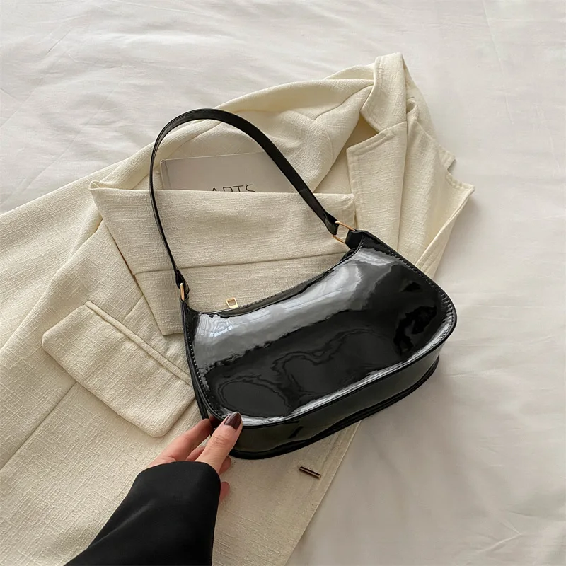 Sac à Main en Cuir Verni pour Femme, Polyvalent, à la Mode, Décontracté, de Styliste, avec Fermeture Éclair