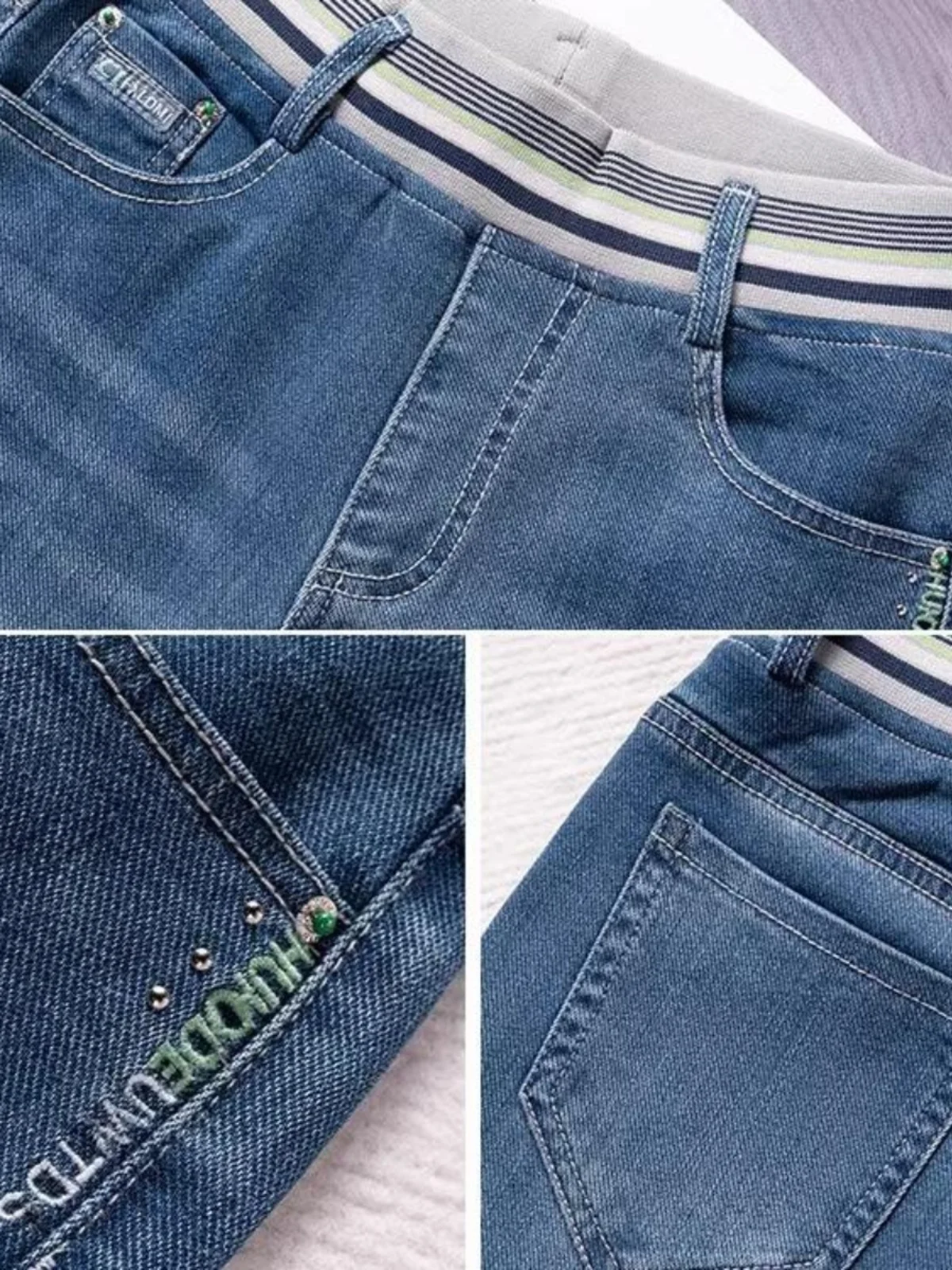 Jeans mit hoher Taille und weitem Bein für Damen, Sommer, 2022, neue Sle, lockerer, gerader Schnitt, blaue elastische Taille, große Größe, Frühling und Herbst