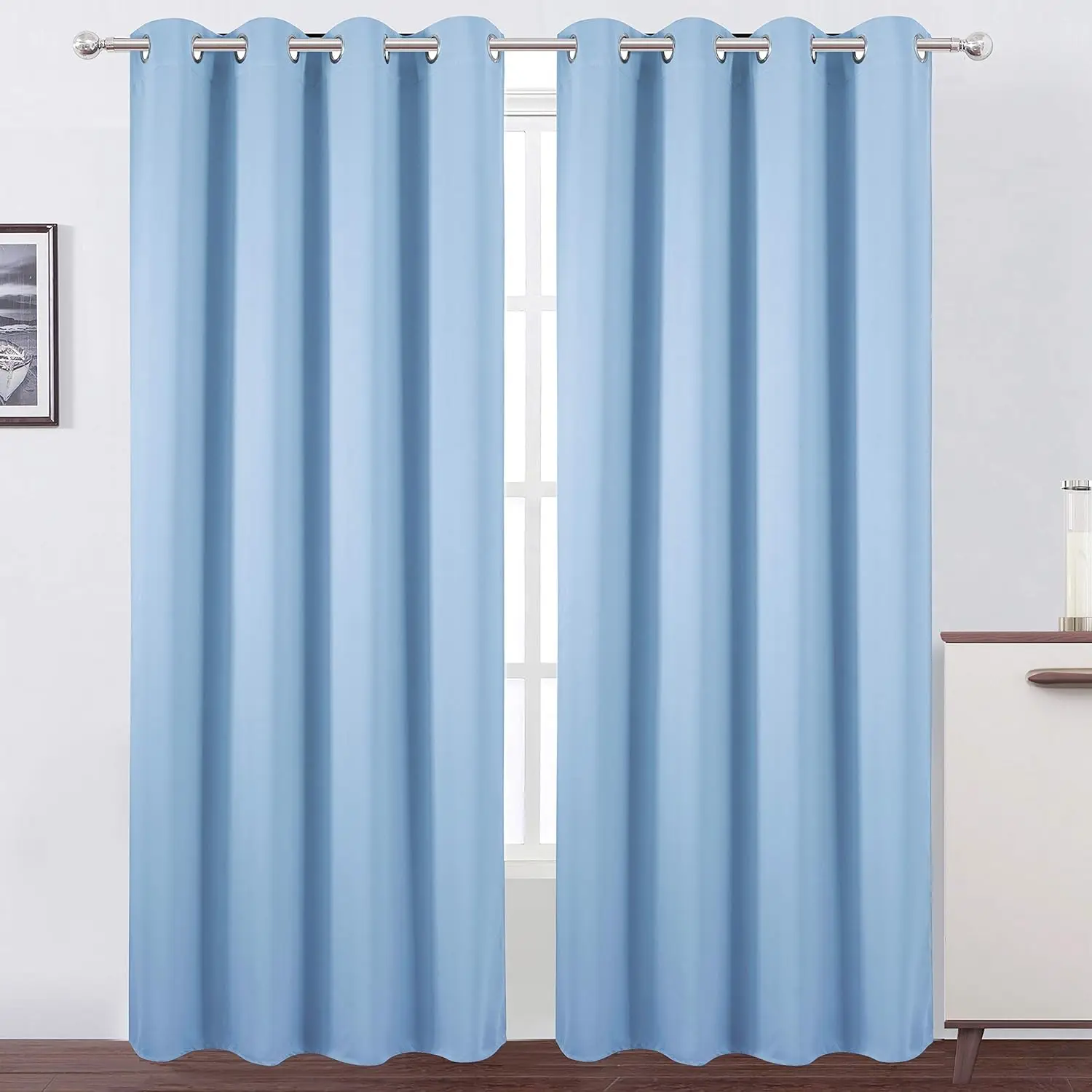 

Sky Blue Thermal Blackout Curtains/52 x 84 Inch/Set of 2 Panels Room Darkening Curtains