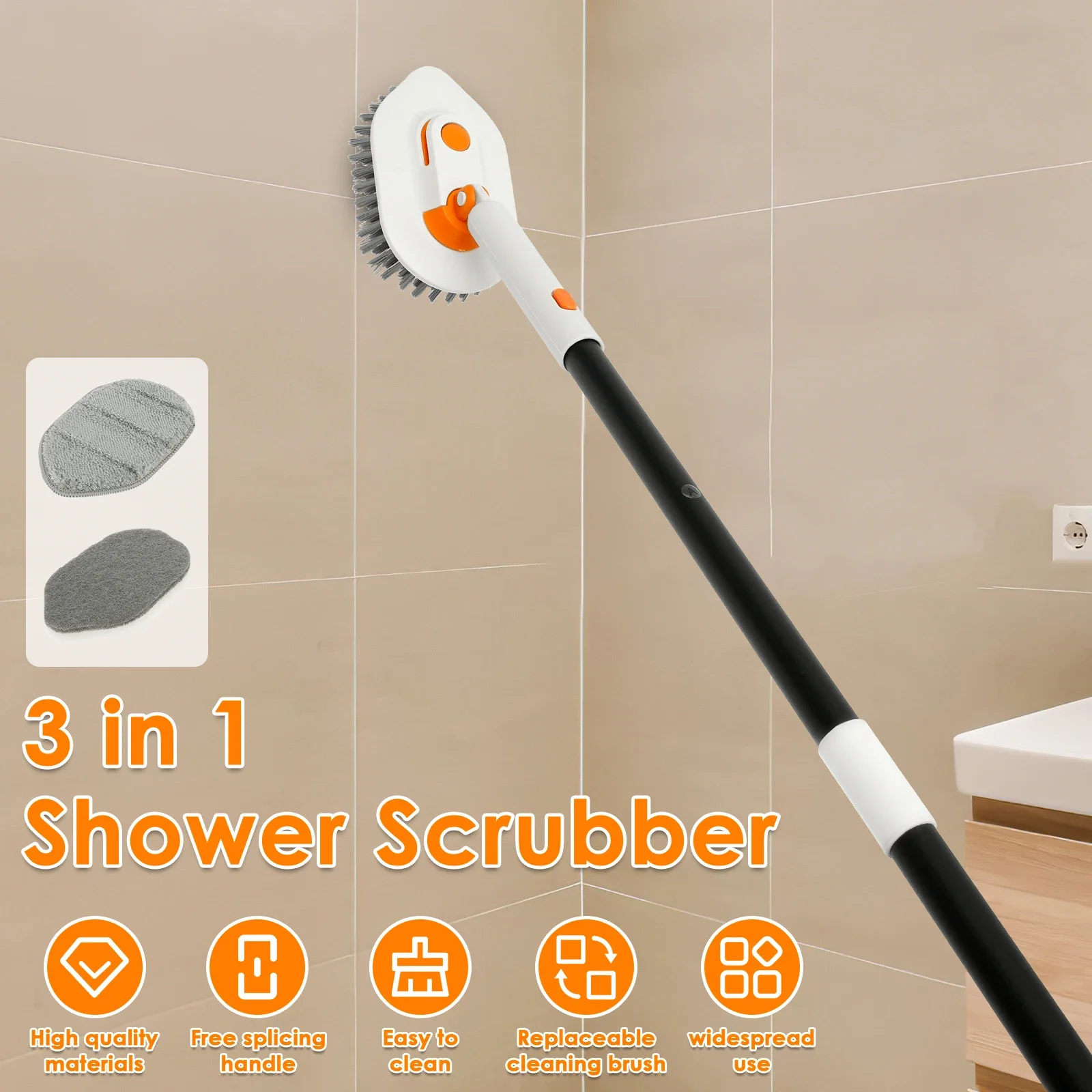 Scrub Cleaning Brush with Extendable Handle Rotatable Bathroom Shower Cleaning Tub Tile Scrubber Brush Household Cleaning Brush