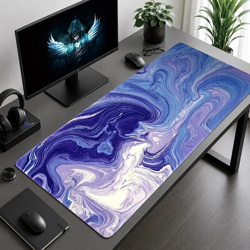 Creative Blue-Purple Fluid Art Mouse Pad - Durable and Wear-resistant Computer Desk Pad - Office, Gaming, and Computer Keyboard