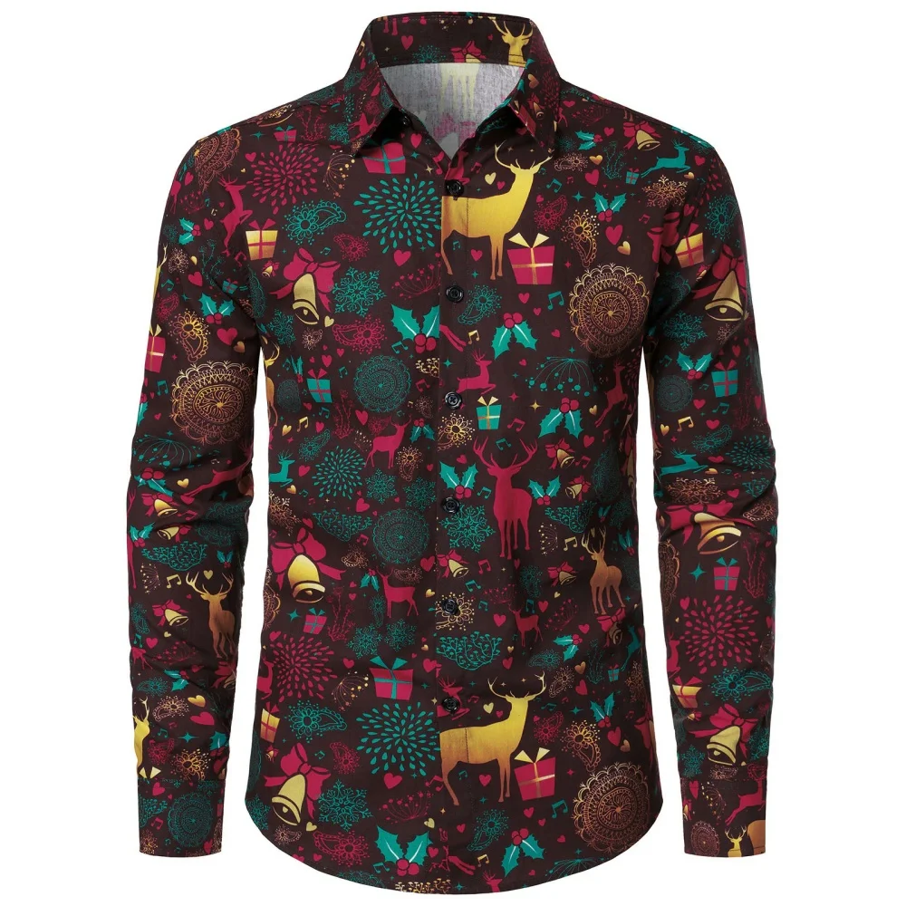 

Men's Santa Claus Long Sleeve Shirt Christmas Tree Style 3D Print Shirt Men Fashion Shirts Snowman Blouse Men's Shirts for Men