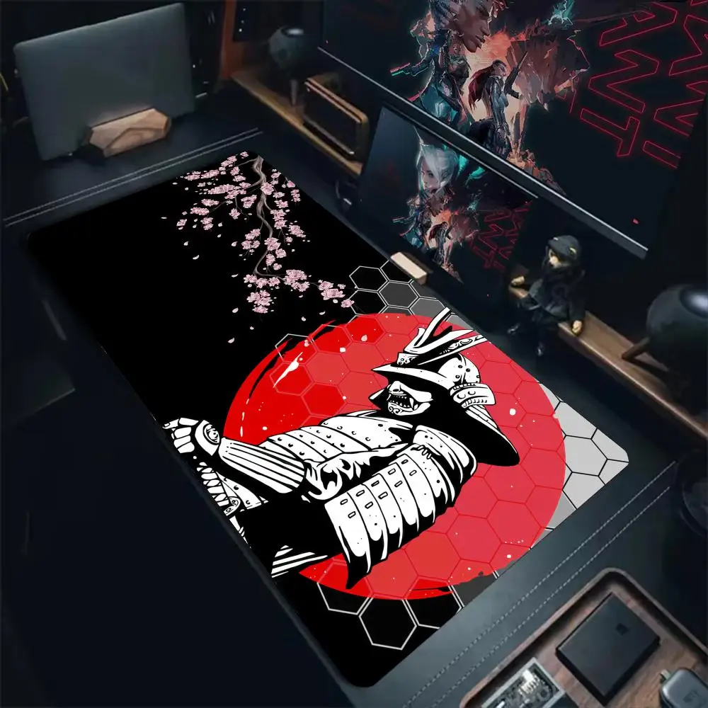 

Red Sun Warrior and Cherry Blossoms Mouse Pad Desk Mat Gaming mats with Stitched Edge Non-Slip Computer mousepad office rug