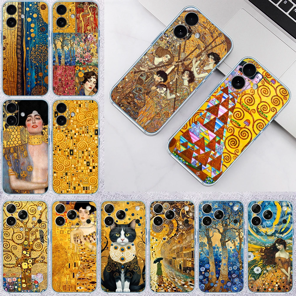 Gustav Klimt Art Poster Transparent Phone Case for Motorola G40 G04 G05 One Ace Action  Fusion Plus Hyper Macro Vision Zoom