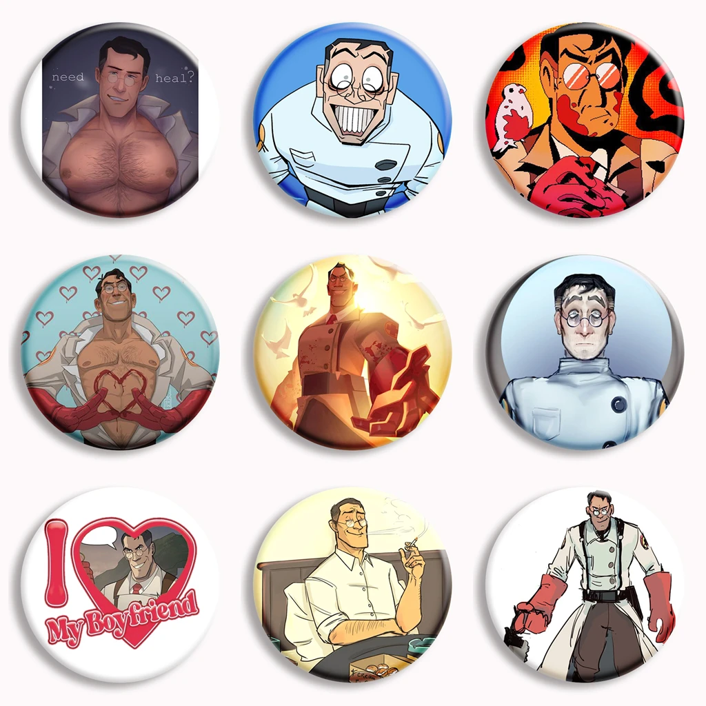 Classic Game Team Fortress 2 Medic Anime Soft Button Pin Tf2 Character Funny Meme Brooch Badge Bag Jewelry Gamer Collect Gifts