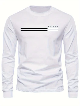 Męska wiosenna i jesienna moda Casual T-shirt z długimi rękawami Luźny sweter z nadrukowanymi literami PARIS Okrągły dekolt Bluza z długim rękawem
