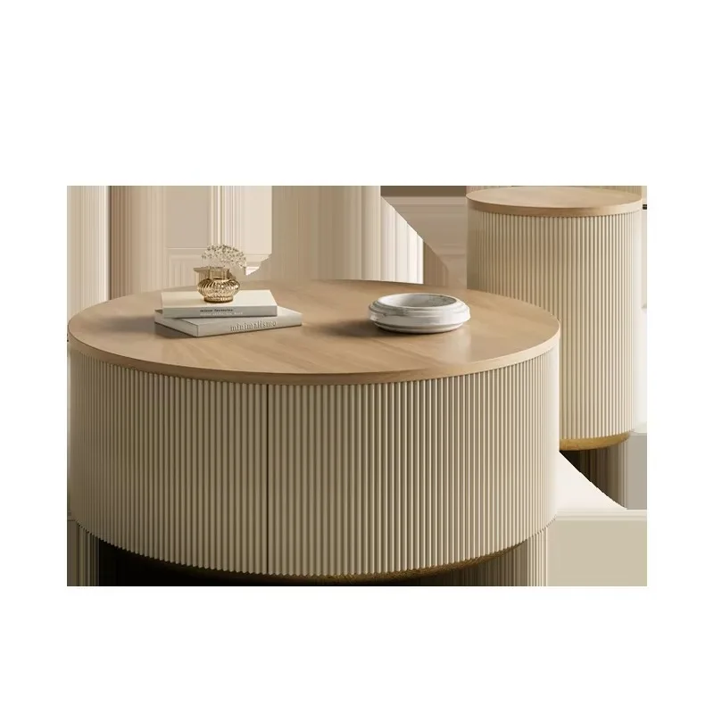 Solid Wood Oak Coffee Table Set Luxury Living Room Furniture Wabisabi Style Coffee Table Multifunction Coffee Table for Home