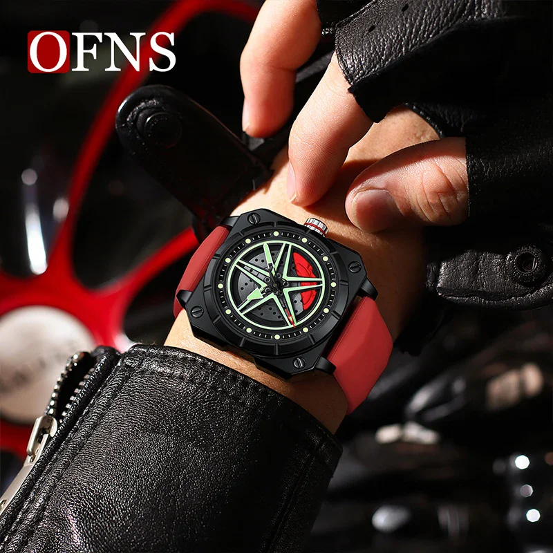 OFNS 8017 orologio al quarzo quadrato da uomo di nuova moda orologio da polso sportivo luminoso impermeabile con pentagramma rotante alla moda