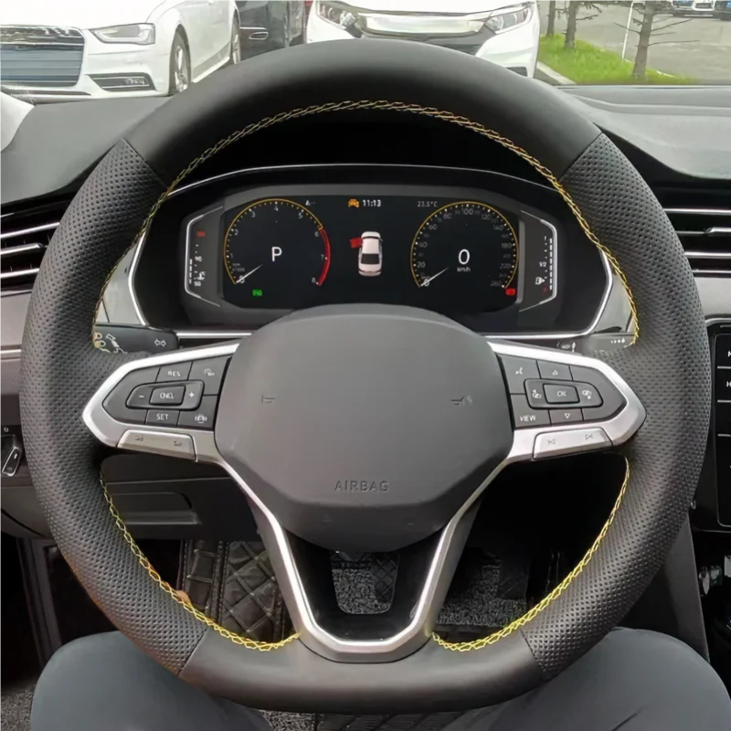 For 21-26 Volkswagen ID.3 Taos Teramont Tayron Hand-stitched Steering Wheel Cover Anti-slip Wear-resistant Handle Cover