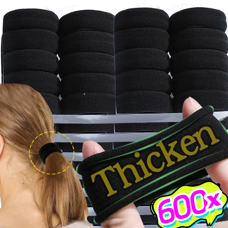 

10/600Pcs Women Black Basic Hair Bands Elastic Nylon Headband Rubber Band Thicken Ropes Girls Ponytail Holder Hair Scrunchies