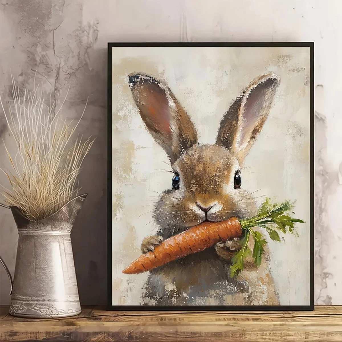 2D Flat, 2D Flat, 2D Flat A Frameless 2D Cute Easter Bunny Canvas Poster, Featuring Easter Bunnies And Carrot Seedlings, Canv
