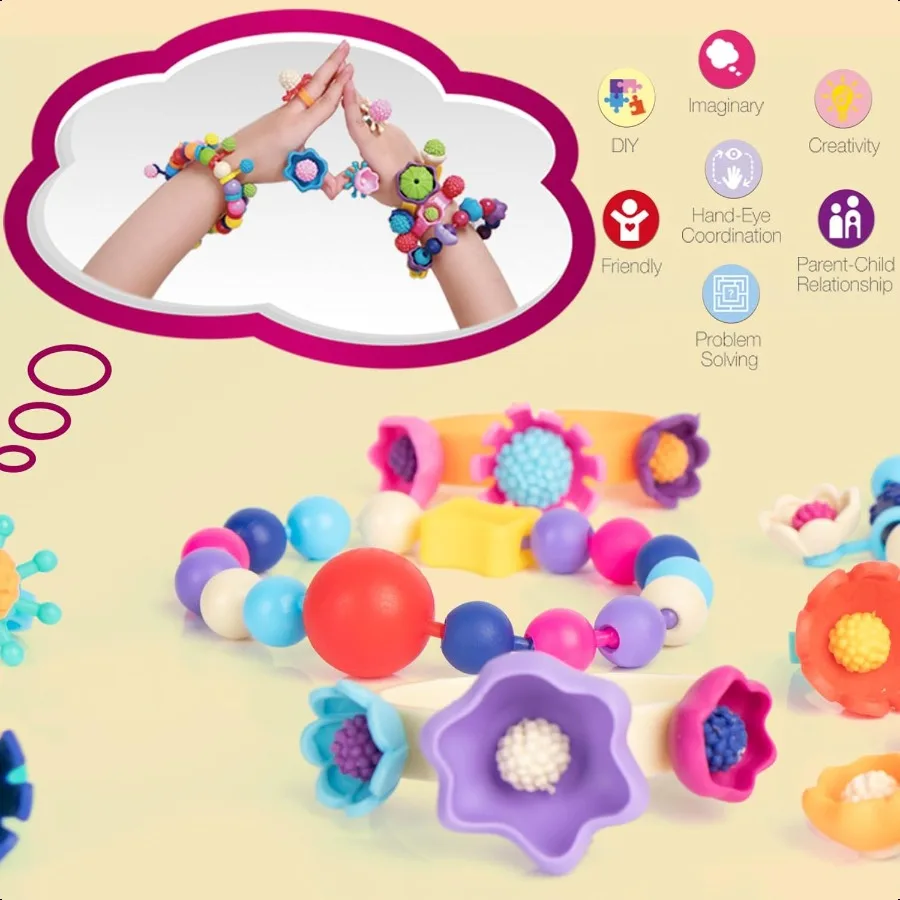 Kit de fabrication de bijoux en perles Pop, arts et artisanat pour filles de 37 ans, perles à pression, jouets, collier, Bracelet, bague, ensemble de bricolage créatif 520