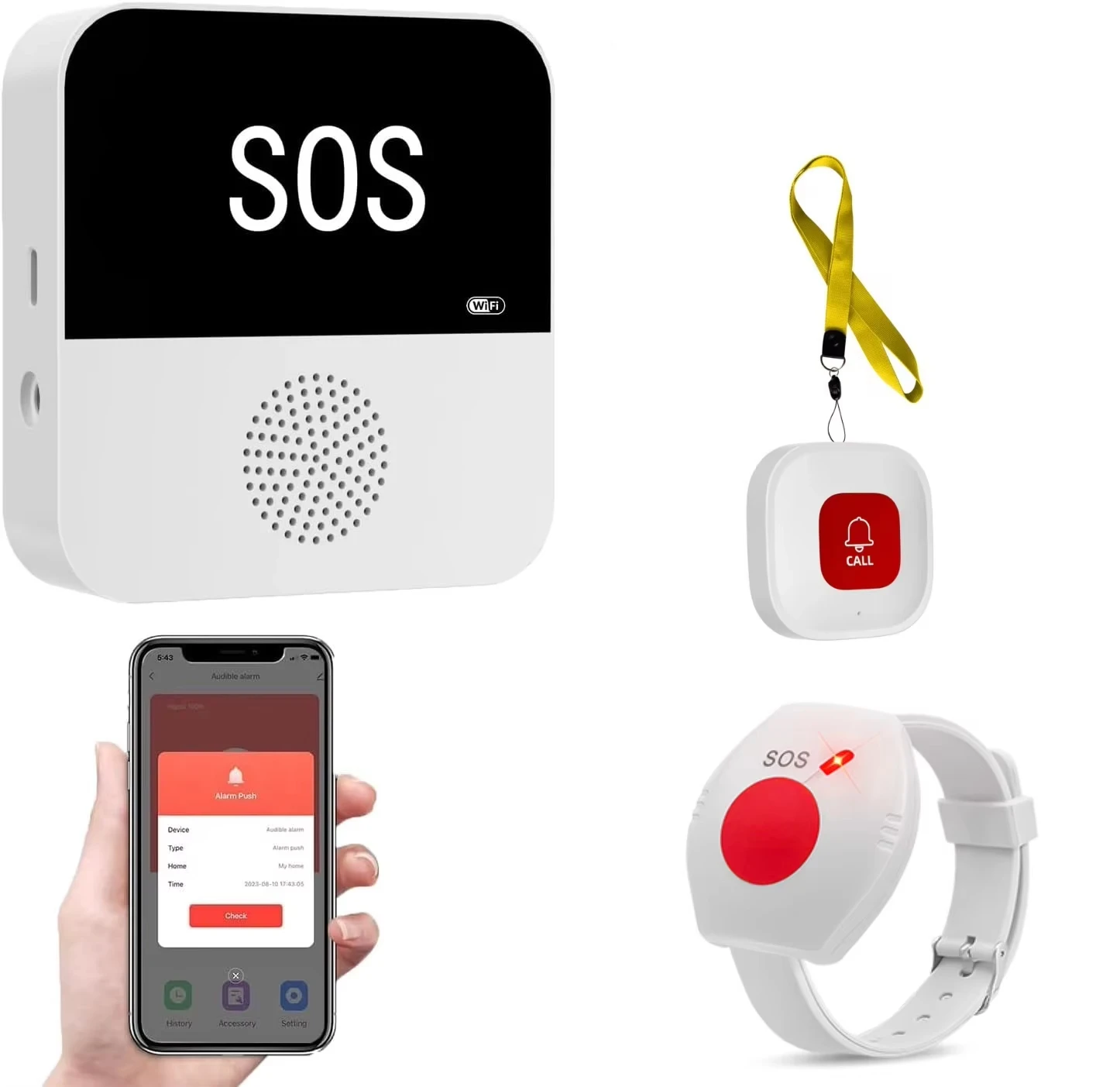 Tuya WiFi Wireless Caregiver Pager SOS Call Button Lift Alert System for Seniors Disabled Elderly Patients At Home